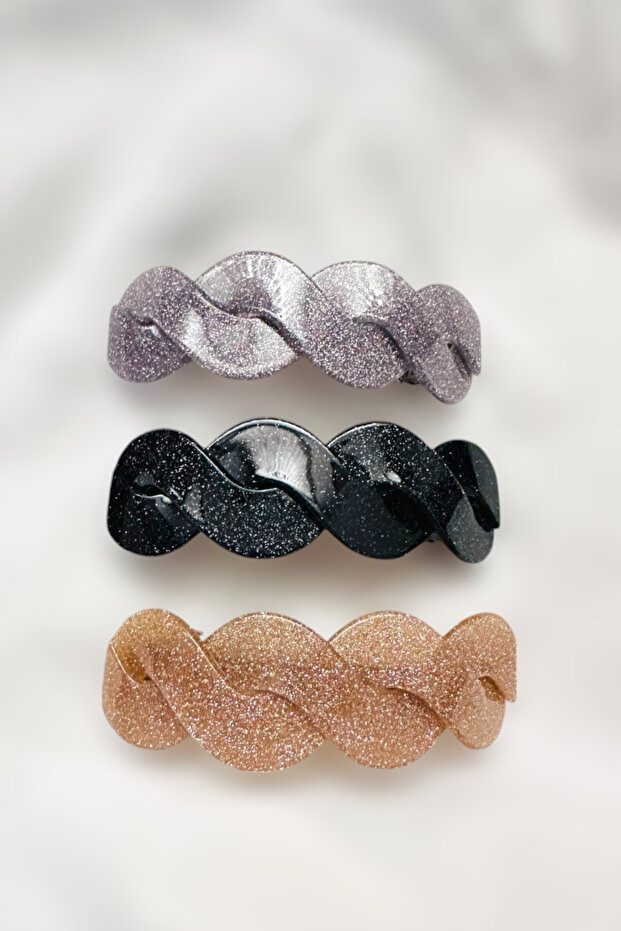 3 Pieces Big Bone Glazed Bowgle Automatic Clip-On Hair Clip