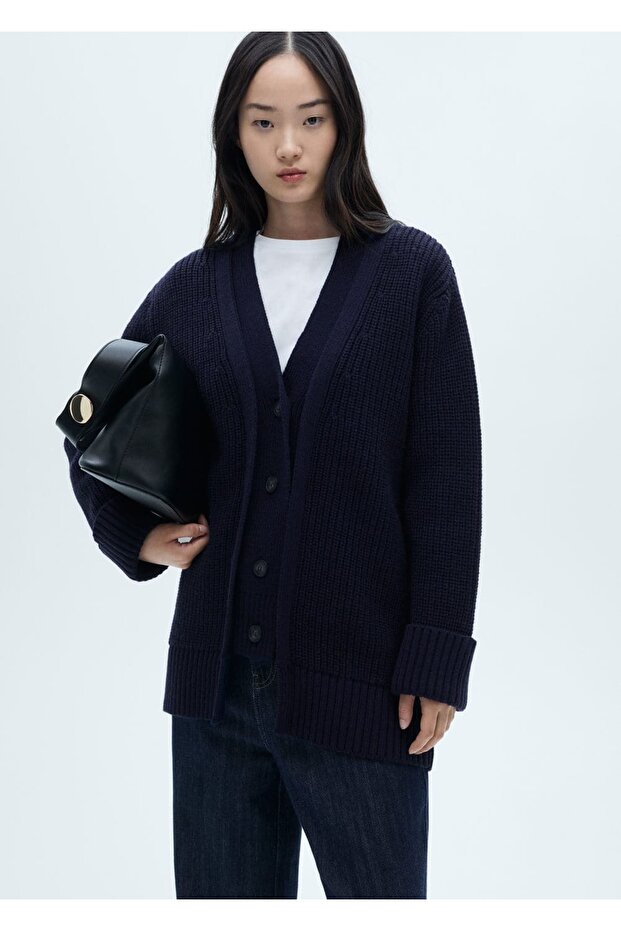 Düğmeli Oversize Hırka - 1