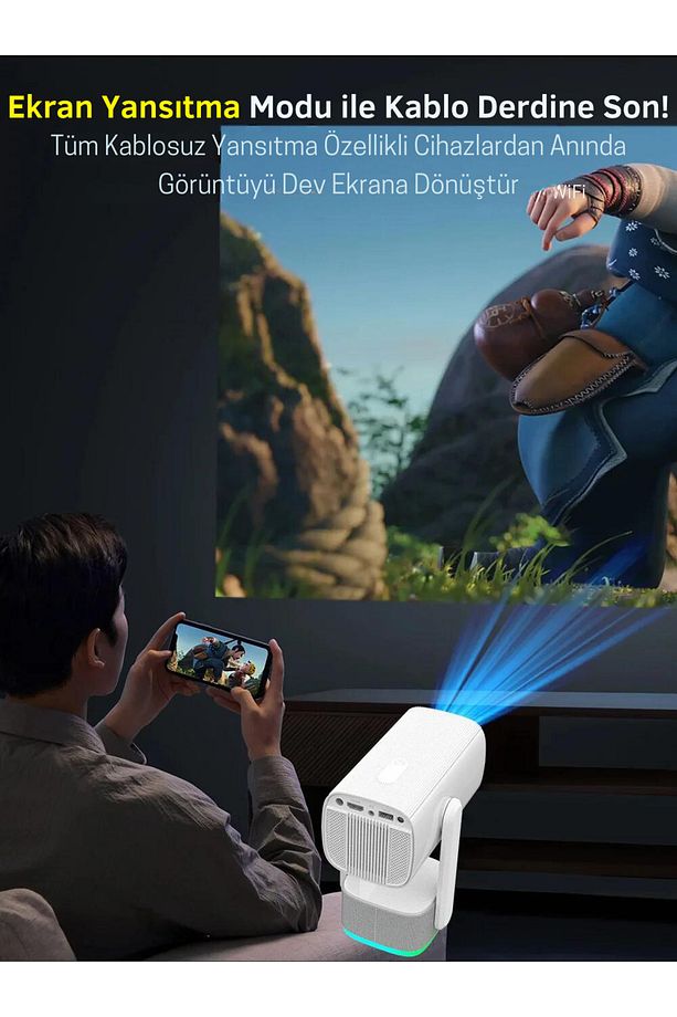 Powerbanklı Android Taşınabilir Projeksiyon Wifi Ve 4k Destekli Rgb Led Akıllı Sinema Projektör - 6