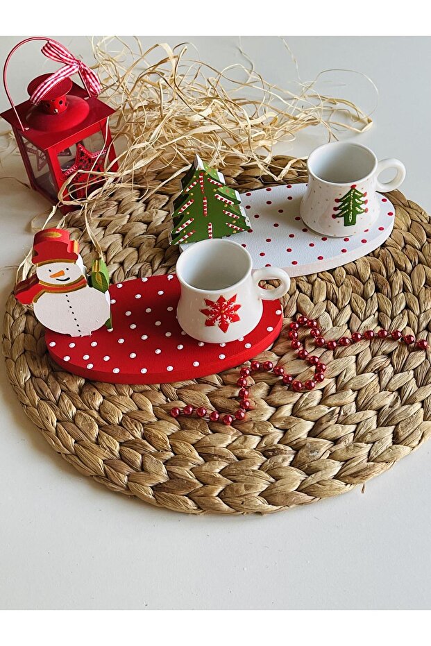 New Year Concept Special Pine and Snowman Cup Set for 2 People
