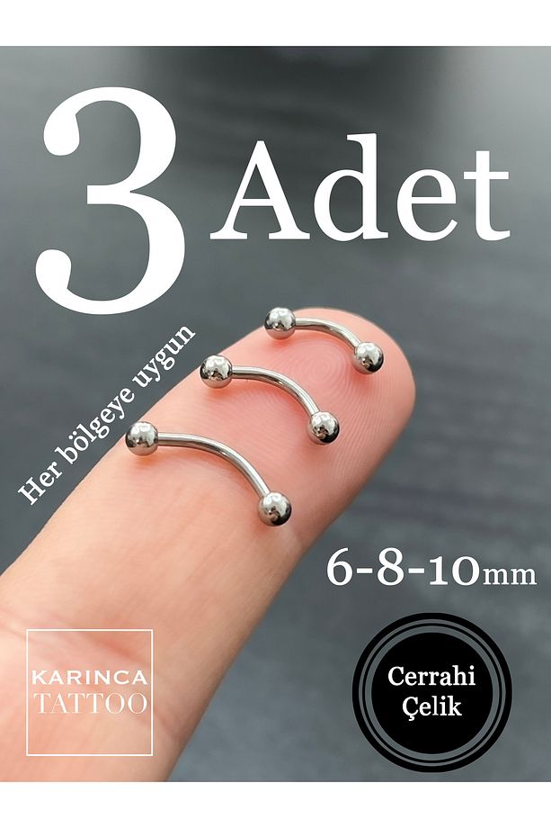 3 Adet Piercing Set Kaş Tragus Conch Rook Snug Daith Forward Helix Smiley Septum Bridge Nipple - 4