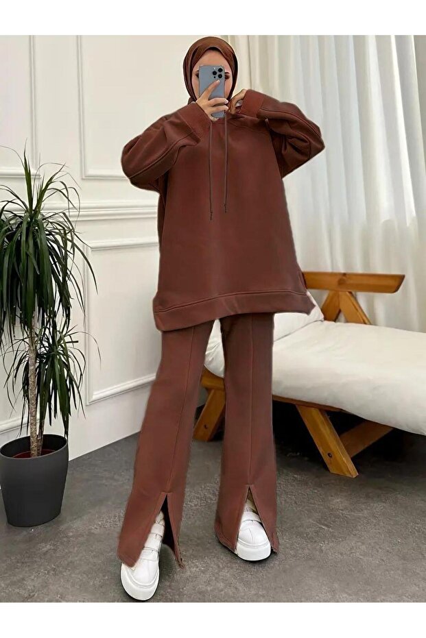 Women's Hooded Leg Detail 3 Thread Hijab Double Set