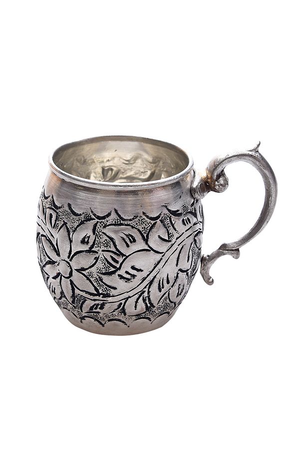 Bakır Motifli Tombul Bardak Gümüş - 1