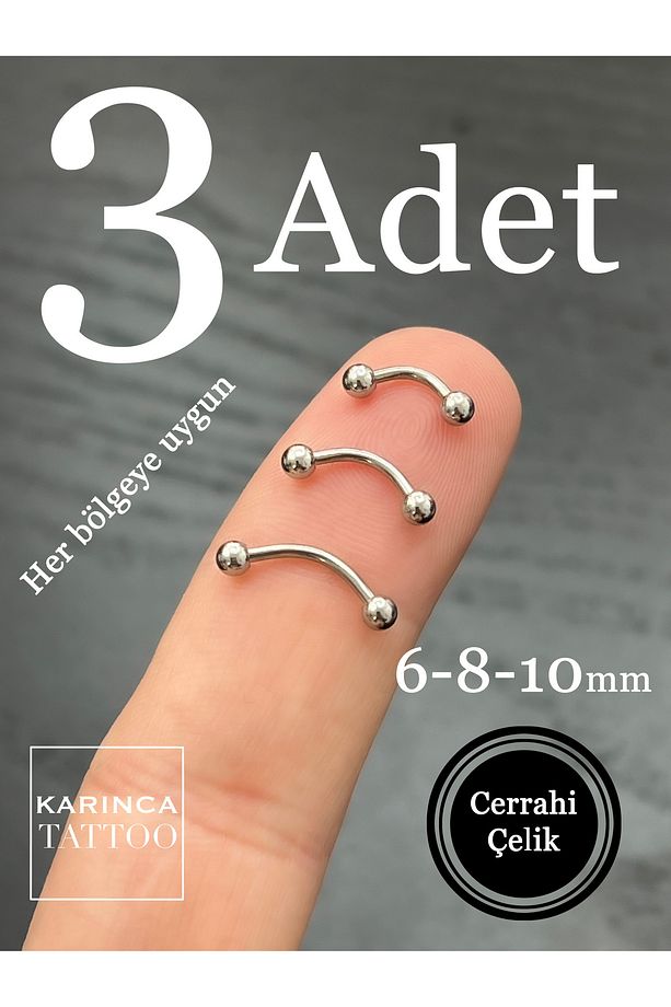 3 Adet Piercing Set Kaş Tragus Conch Rook Snug Daith Forward Helix Smiley Septum Bridge Nipple - 2