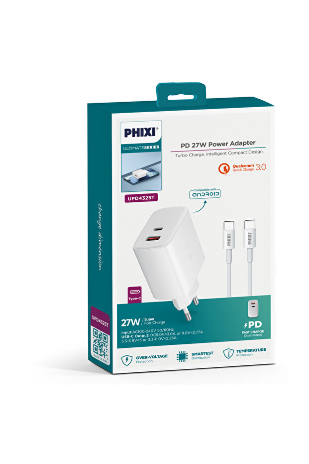 PHİXİ ULTİMATE UPD4325T 27W PD ÇİFT ÇIKIŞLI TYPE-C HIZLI ŞARJ CİHAZI - 3
