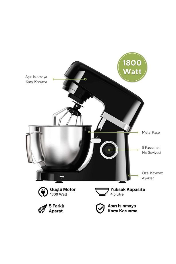 Siyah Hamur Yoğurma 1800Watt 4.5Lt Dondurma Yapma Aprt. SM-02 - 4