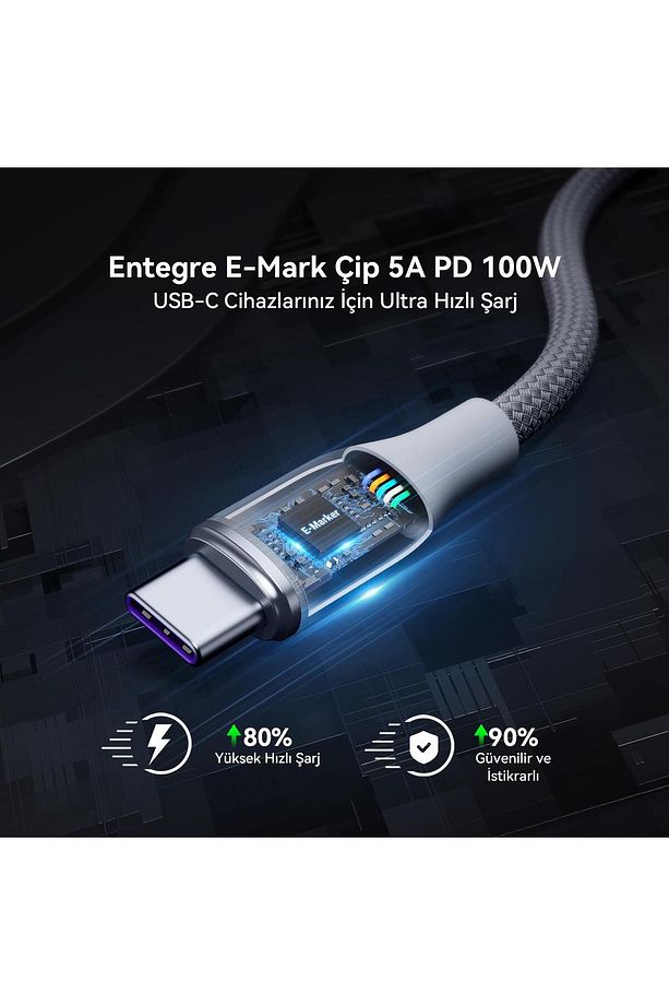 C2064 Powerlink Rugg 100w Type-c Şarj Kablosu 1.8m 5a- Gri - 3