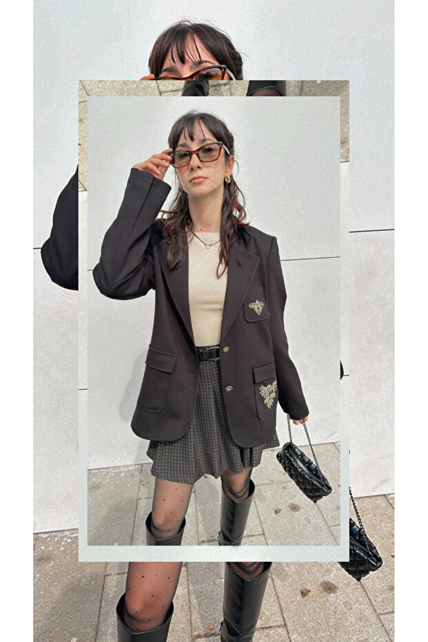 Arma Detaylı Blazer Ceket - 8