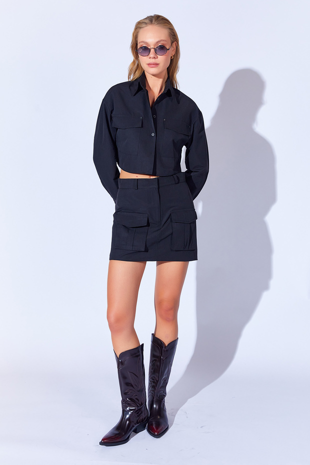 Thick Soft Textured Double Pocket Mini Skirt | Additional 10009063