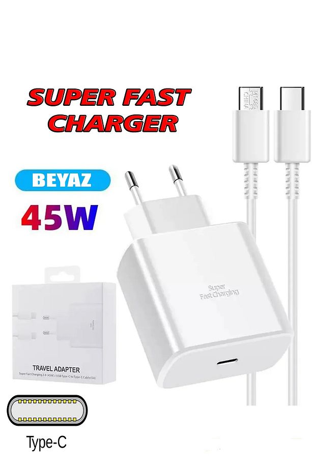 Samsung Galaxy  Uyumlu  45w Type-c Girişli Hızlı Şarj Aleti Adaptör 45 Watt Set - 1