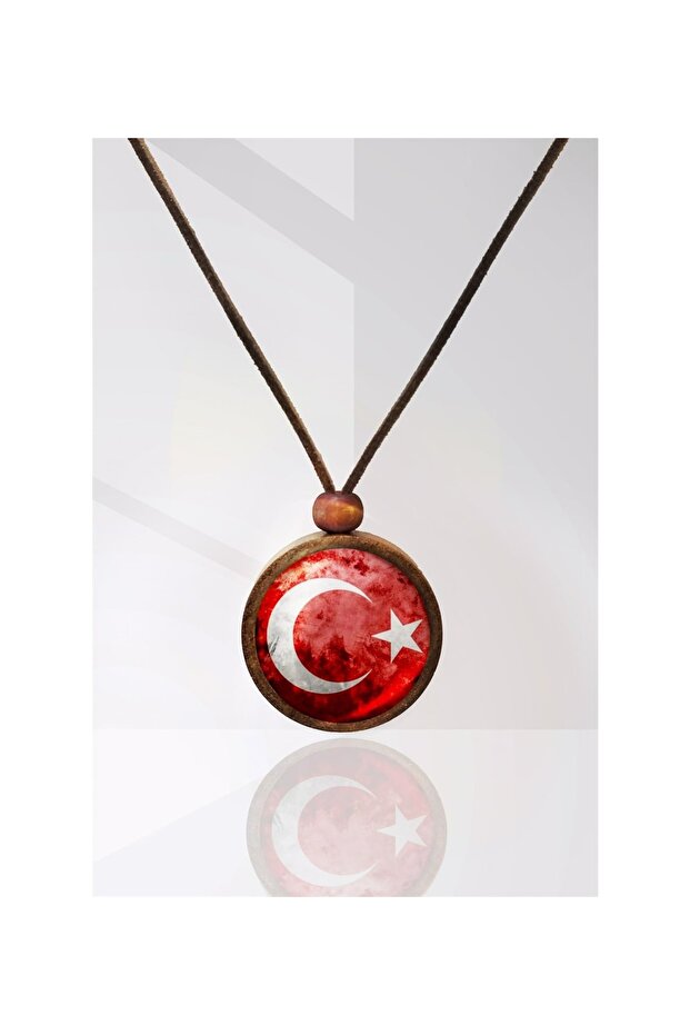 Turkish Flag Wooden Necklace