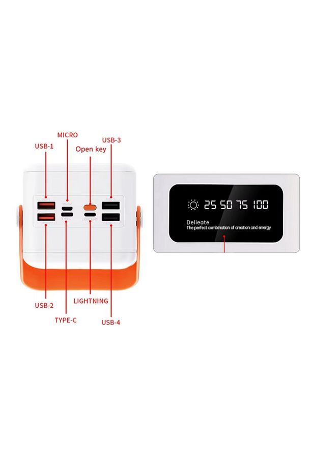 80.000 Mah Solar Kamp Işıklı Çoklu Kablolu 4x Usb 1x Type-c 1x Micro 1x Lightning Çıkışlı Powerbank - 7