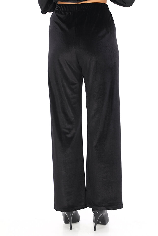 طقم بنطال بلوزة بحزام مخملي بياقة مزدوجة الصدر فاخرة - 7