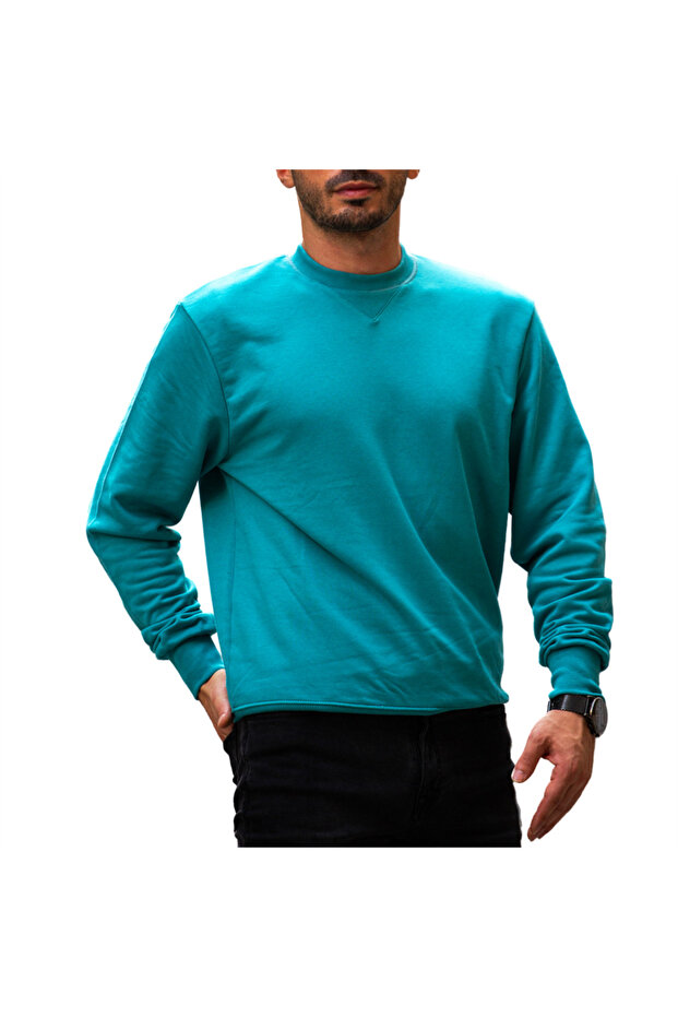 Bisiklet Yaka Basic Sweatshirt - Mavi - 8