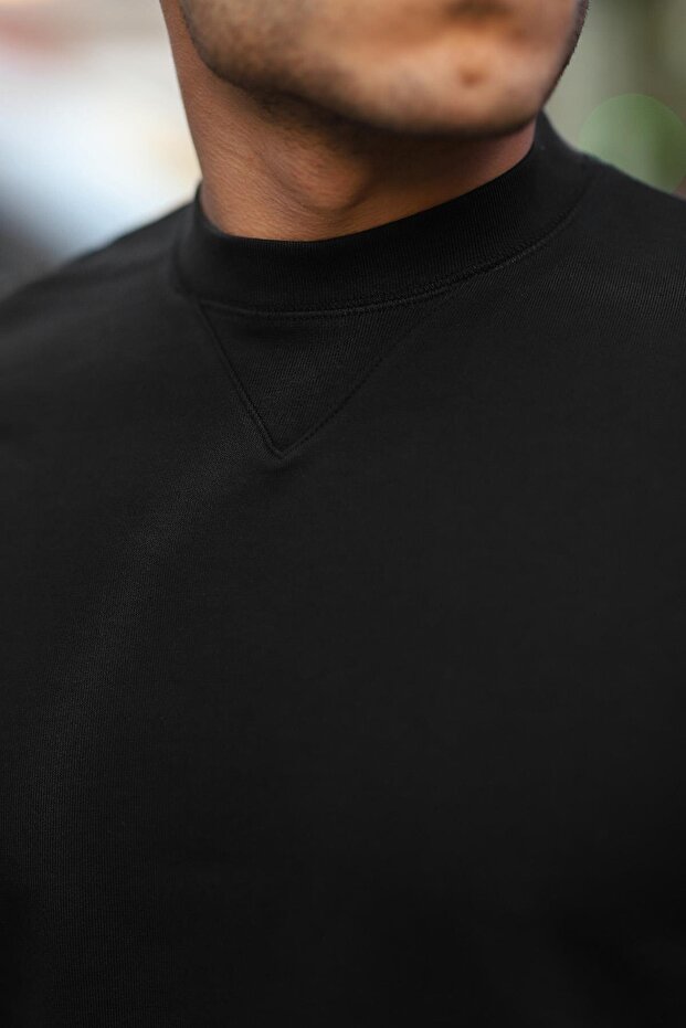 Bisiklet Yaka Basic Sweatshirt - Siyah - 3