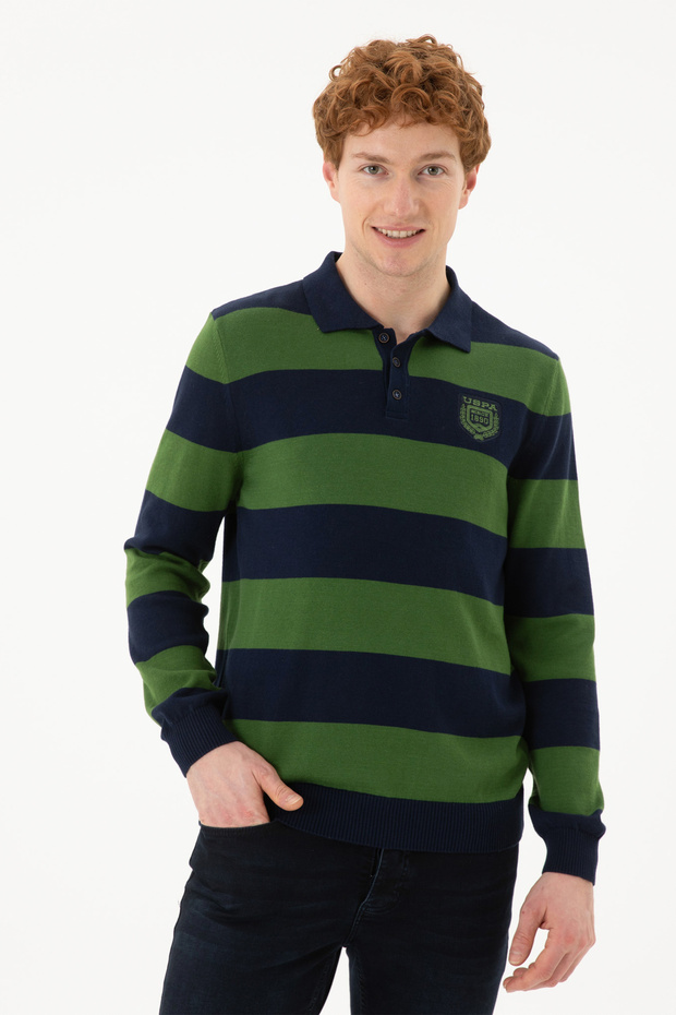 Men's Green Polo Neck Sweater 50270975-Vr054
