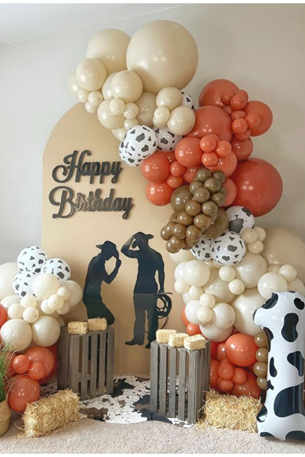 Burnt Orange Sea Sand Cow Pattern Balloon Balloon Chain Set 100Pcs