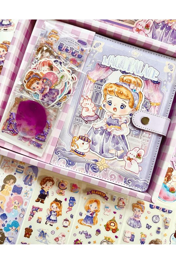 Tatlı Kız ve Tatlı Dostları Lila Kutu Dopdolu Binder Defter Hediye Seti Kutu Set Notebook - 3