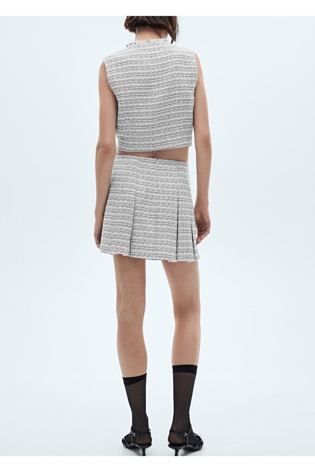 Düğmeli tüvit mini etek - 4