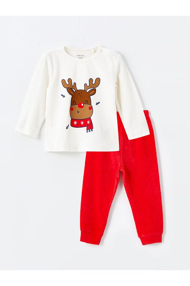 LCWK Bisiklet Yaka Uzun Kollu Yılbaşı Temalı Erkek Bebek Pijama Takımı - 1