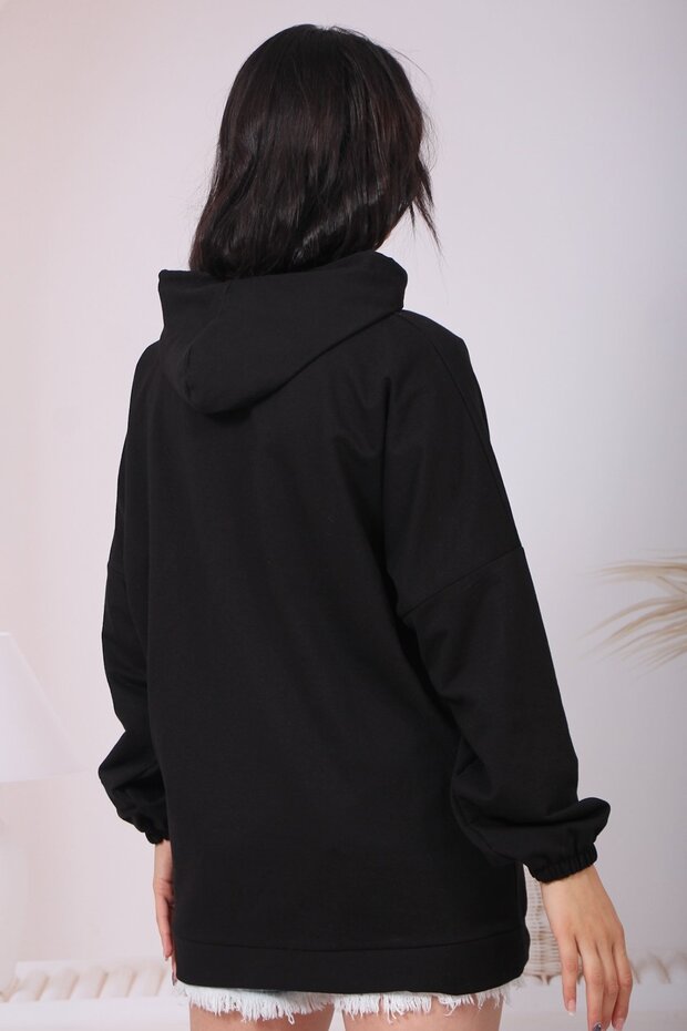 Kadın Kapüşonlu Kargo Cepli Oversize Sweat - 3