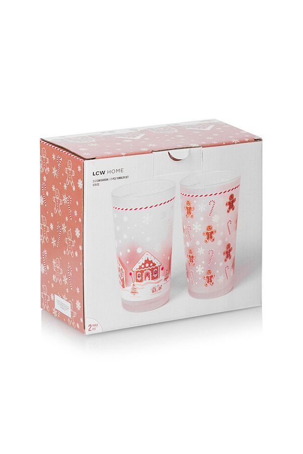 Açık Kahverengi Yılbaşı Baskılı Cam Bardak Seti 2'li 570 Ml - 4