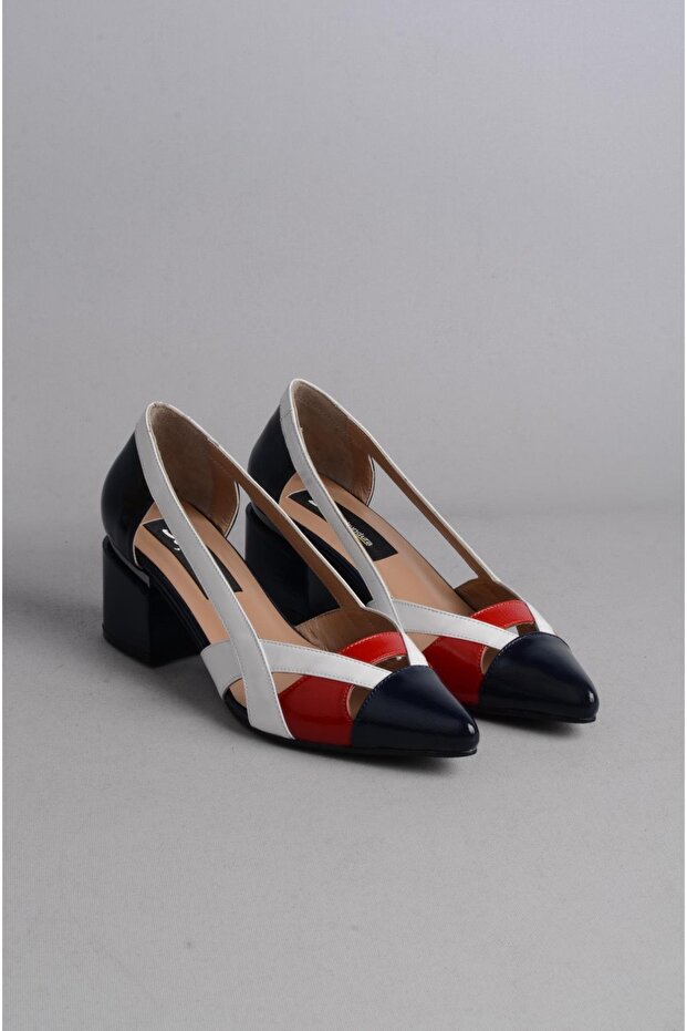 Select 6083 genuine leather heel women's shoe (heel height: 6 cm) white-red-navy blue