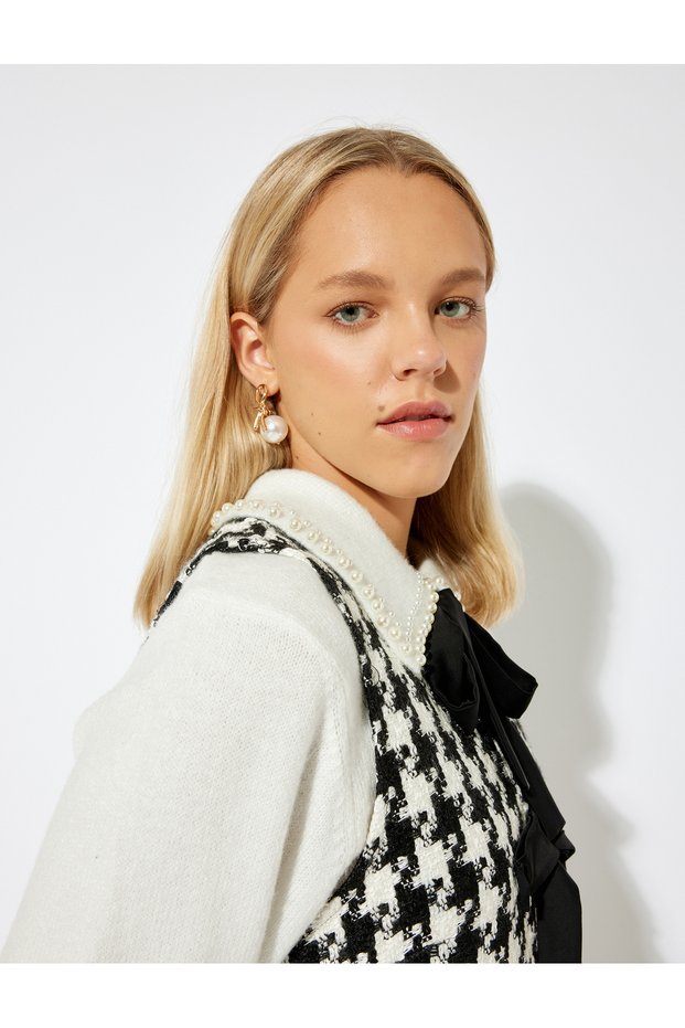 Pearl Detailed Long Sleeve Soft Textured Sweater