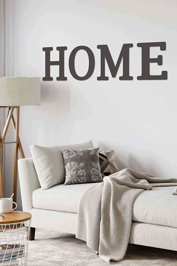 Home Yazısı 4 lü Duvar Dekoru Tablo Siyah Ahşap Mdf - 1