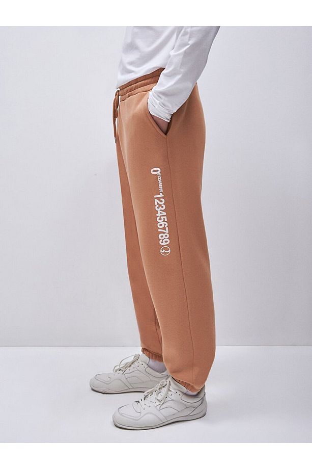 Sloganlı Jogger Camel Eşofman - 4