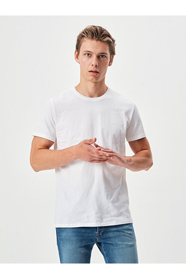 Zero Collar Basic Short Sleeve Regular White T-Shirt - 3