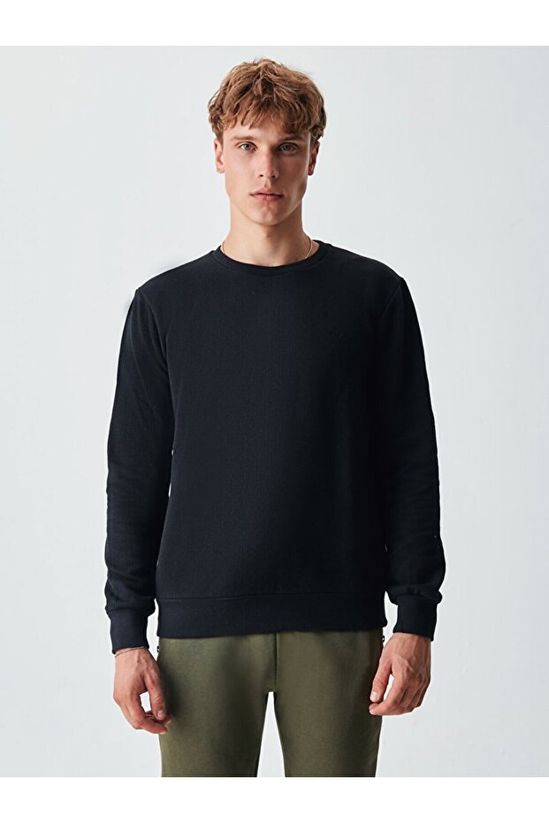 Bisiklet Yaka Siyah Sweatshırt - 2