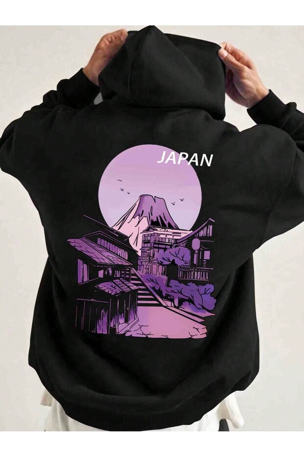 Japan tokyo back printed black1 oversized hooded sweatshirt hoodie