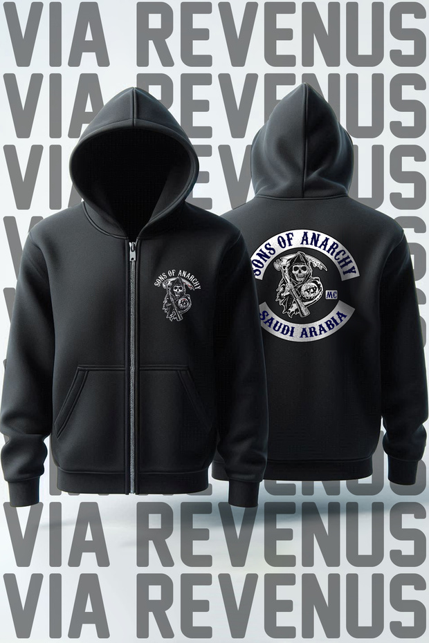 Sons of Anarchy - Saudi Arabia Front & Back Printed Unisex Biker Zipper Hooded Sweatshirt Cardigan