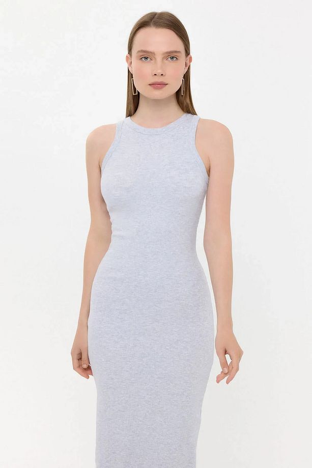 Yırtmaçlı Bisiklet Yaka Fitilli Maxi Elbise - 3