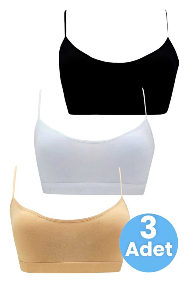 Girl's 3-Padded Cotton Thin Strap Bustier Daily Practice Bra