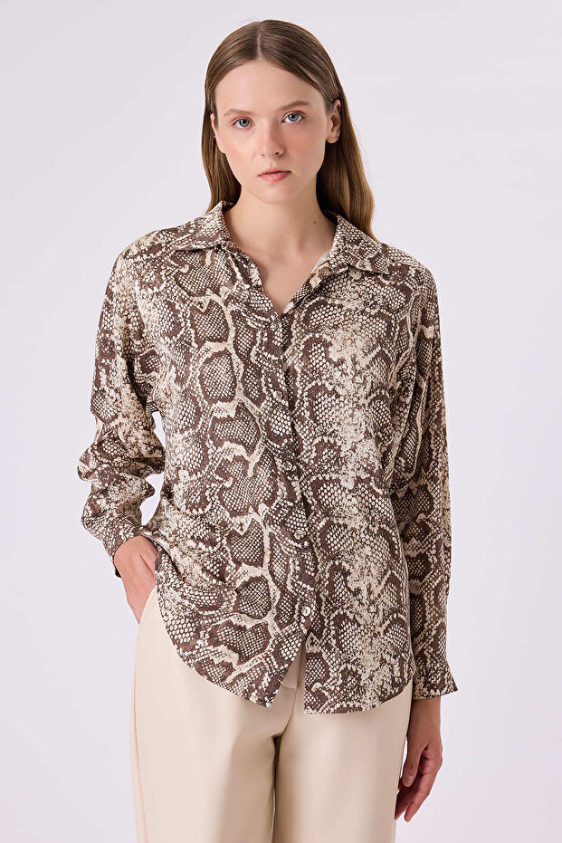 Desenli viskon gömlek - 1