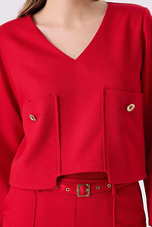 Cep detaylı viskon bluz - 2