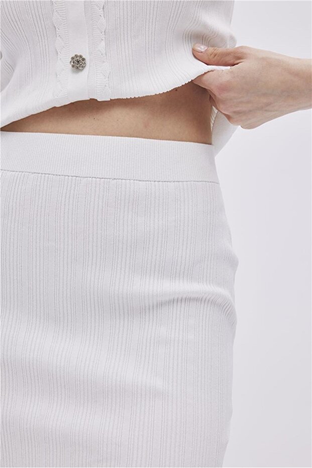 Ekru Mini Triko Etek - 3