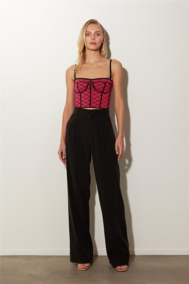 Fuchsia Underwire Patterned Knitwear Bustier - 2