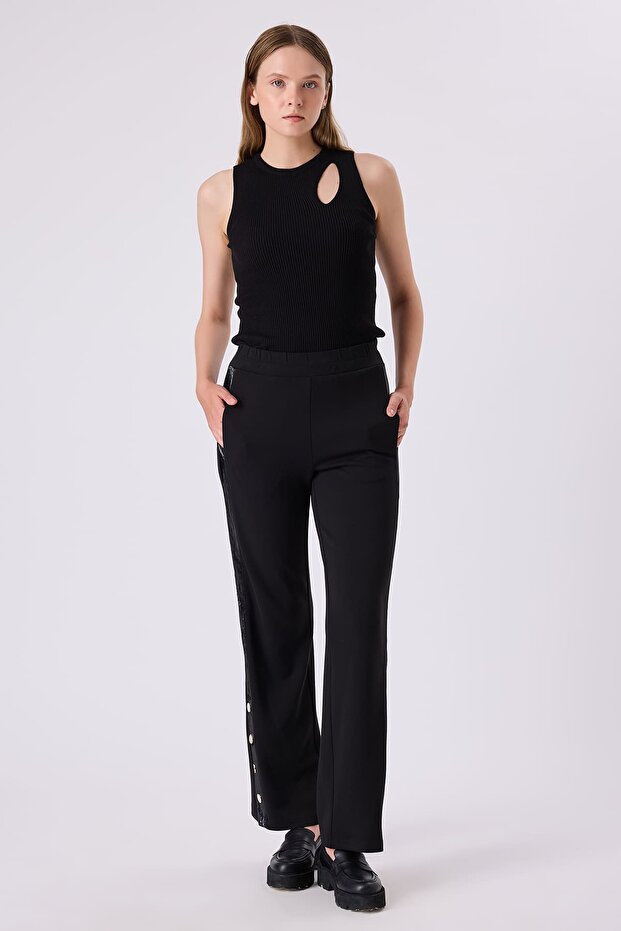 Paçası çıt çıtlı örme pantolon - 2