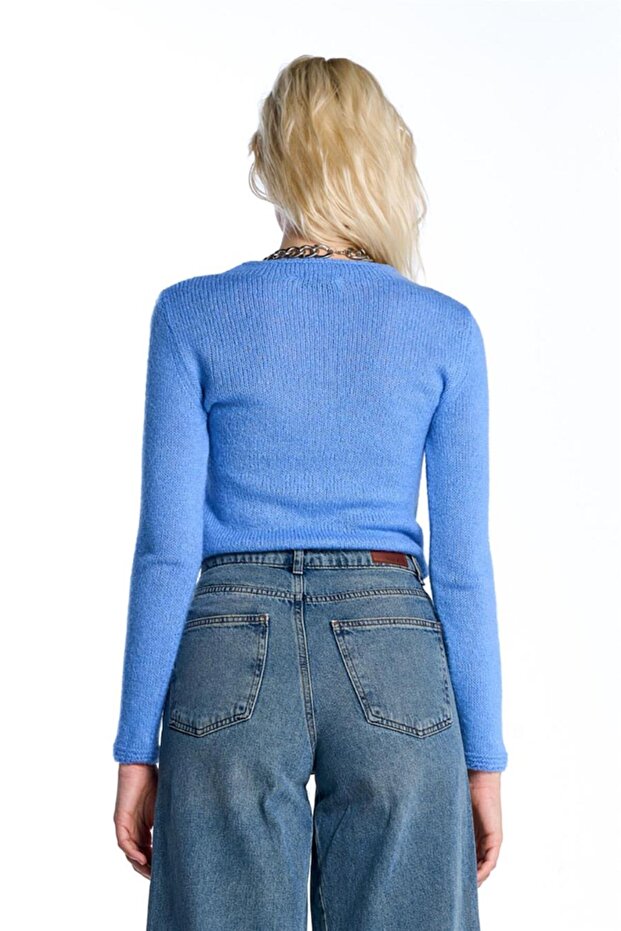 Mavi Triko Crop Kazak - 5