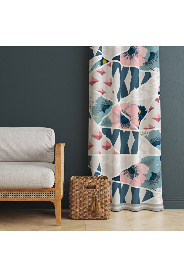 Flower Patterned Kitchen, Living Room, Bed and Children's Room Single Wing Velvet Texture Background Curtain
