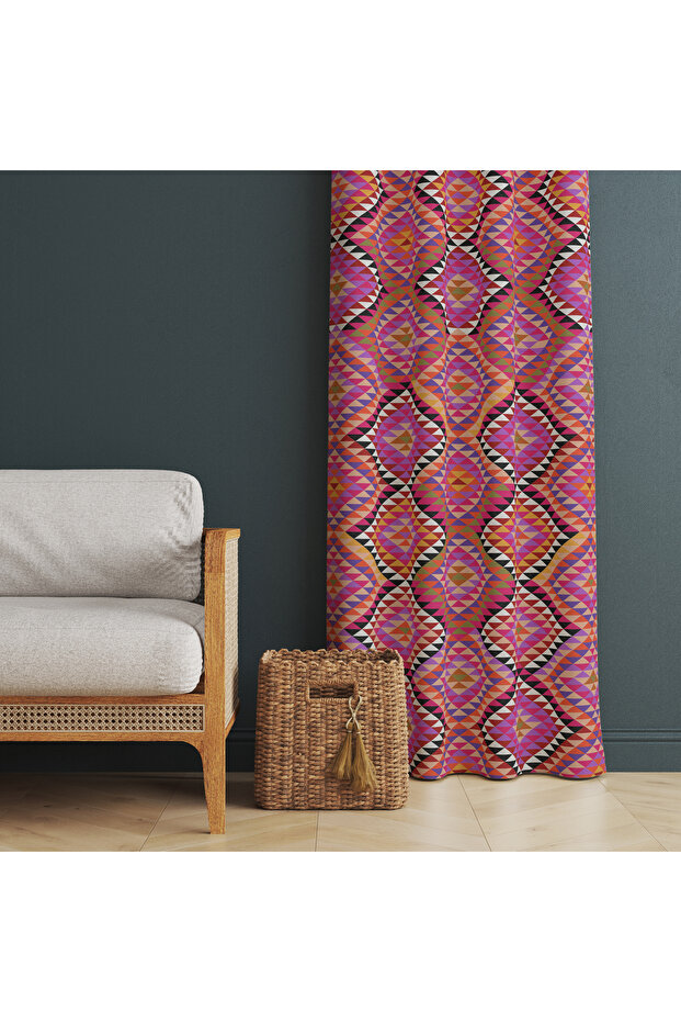 Colorful Ethnic Patterned Kitchen, Living Room, Bed and Children's Room Single Wing Velvet Texture Background Curtain