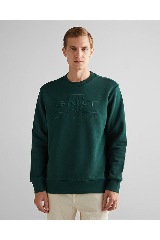 Erkek Yeşil Regular Fit Bisiklet Yaka Logolu Sweatshirt - 1