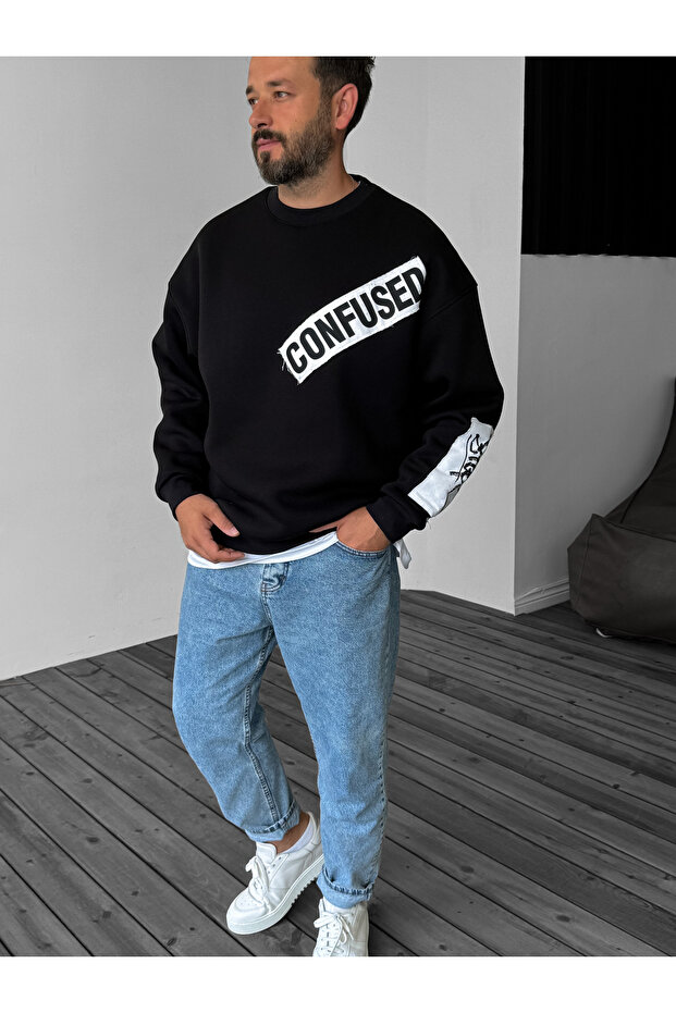 سويت شيرت أسود مرقع JJ-1162 - 1