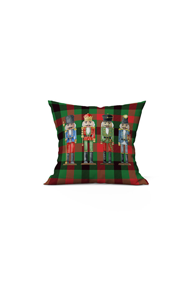New Year's Themed Lead Soldier Plaid Patterned 43X43 Velvet Throw Pillow Cover