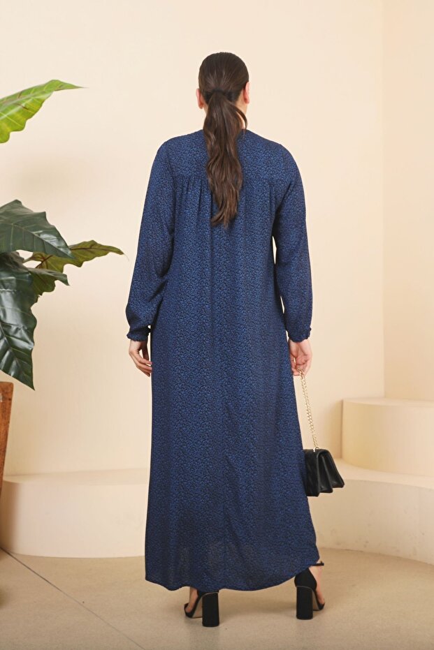 Rochie de damă lungă, maxi, plus, cu model crocant, albastru - 7