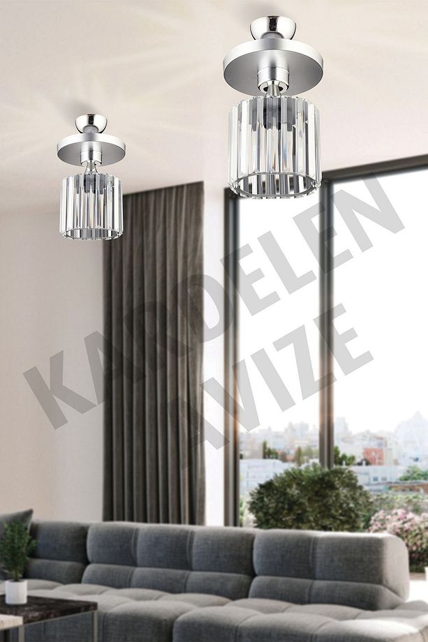 Kardelen Krom Tekli Tepsi Kristal  Taşlı Aşağı Bakan Lüks Avize - 2