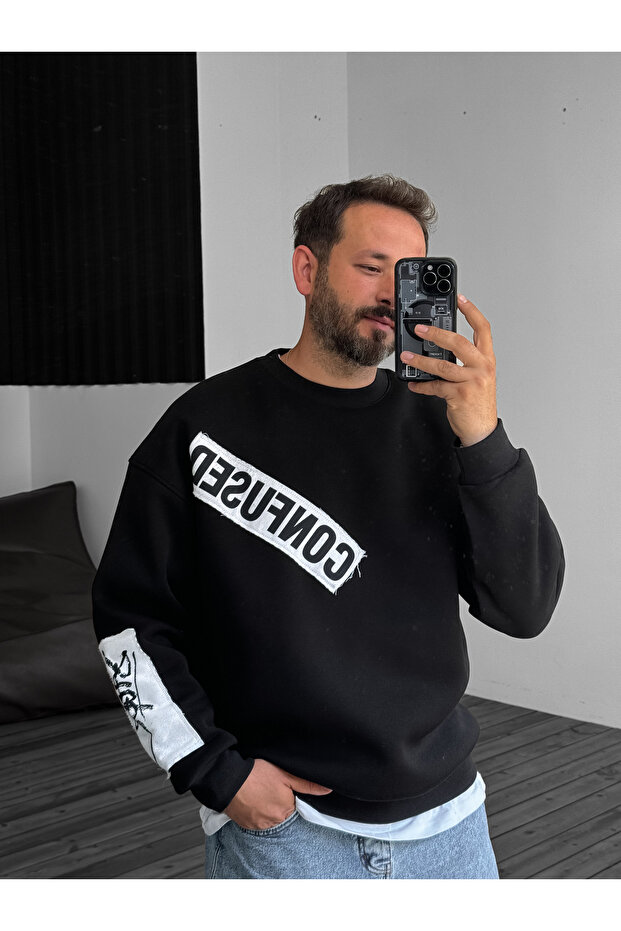 سويت شيرت أسود مرقع JJ-1162 - 6